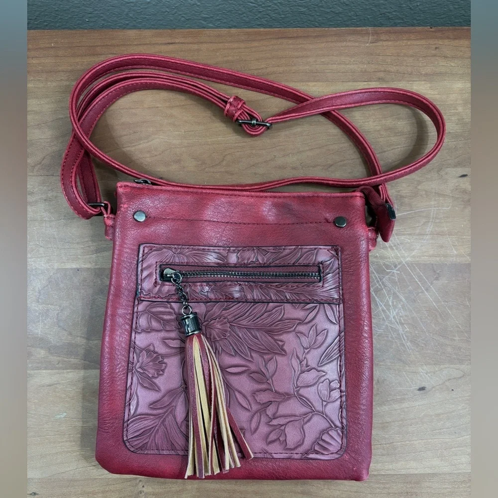 Liz Soto Ruby Red Vegan Leather Multi Pocket Crossbody with Adjustable Strap